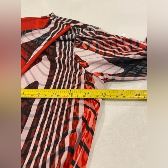 Vintage Abstract Asymmetrical Dress Red Orange White Grey Size Large - Picture 8 of 10